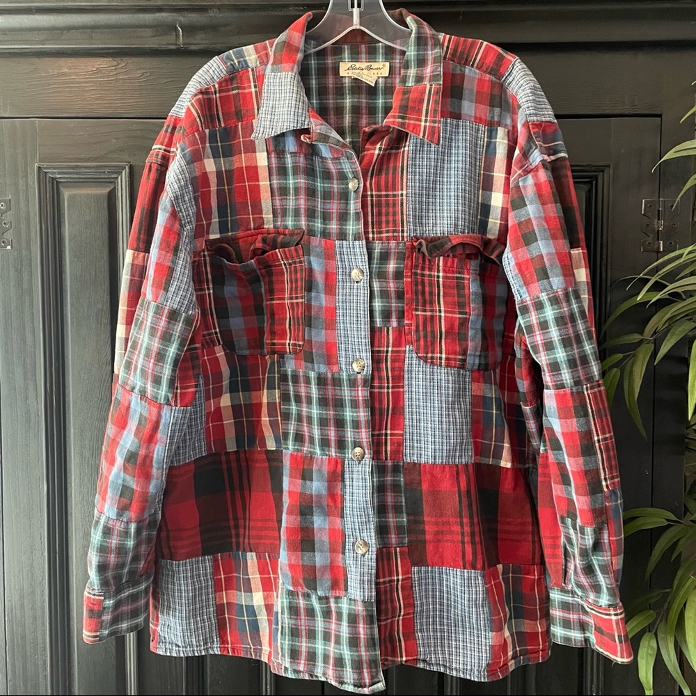 Eddie Bauer multi flannel plaid patchwork oversized shirt